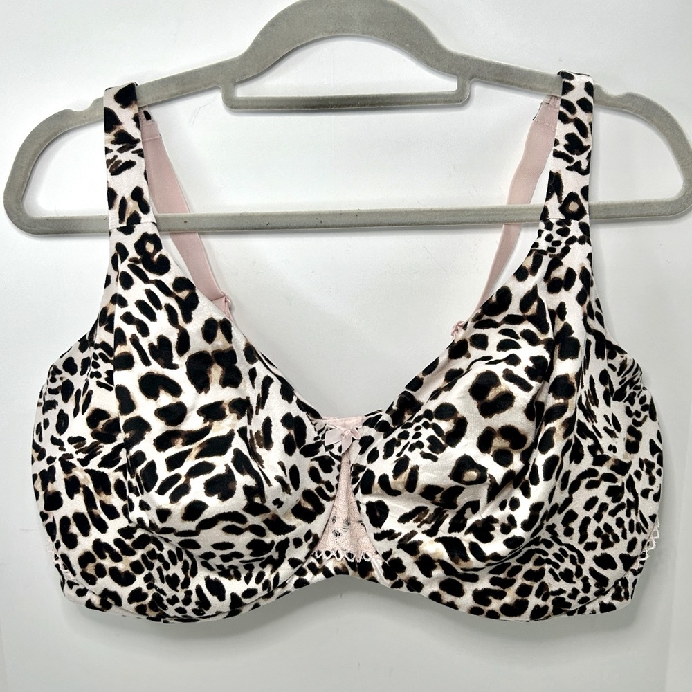 Cacique Lane Bryant Unlined Full Coverage Leopard Print Pink Lace Bra 42G